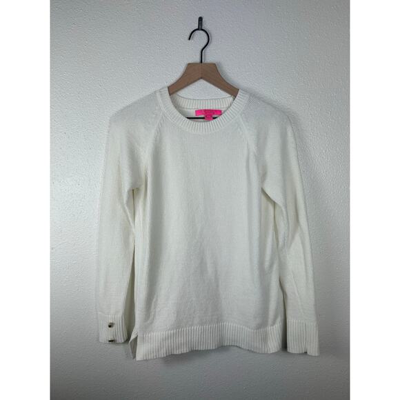 Lilly Pulitzer Praxon Gold Button Chenille Sweater Coconut XS Preppy Coastal - Picture 2 of 8